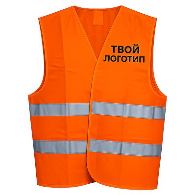Жилет сигнальный 120 гр. + нанесение, Оранжевый, вид спереди